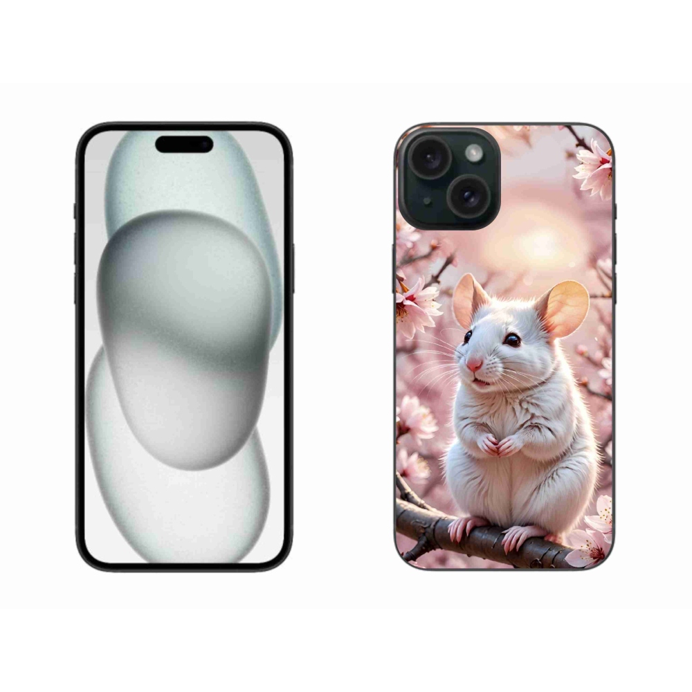 Gelový kryt mmCase na iPhone 15 Plus - bílá myš na větvi