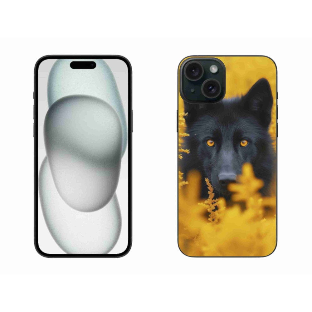 Gelový kryt mmCase na iPhone 15 Plus - černý vlk 2