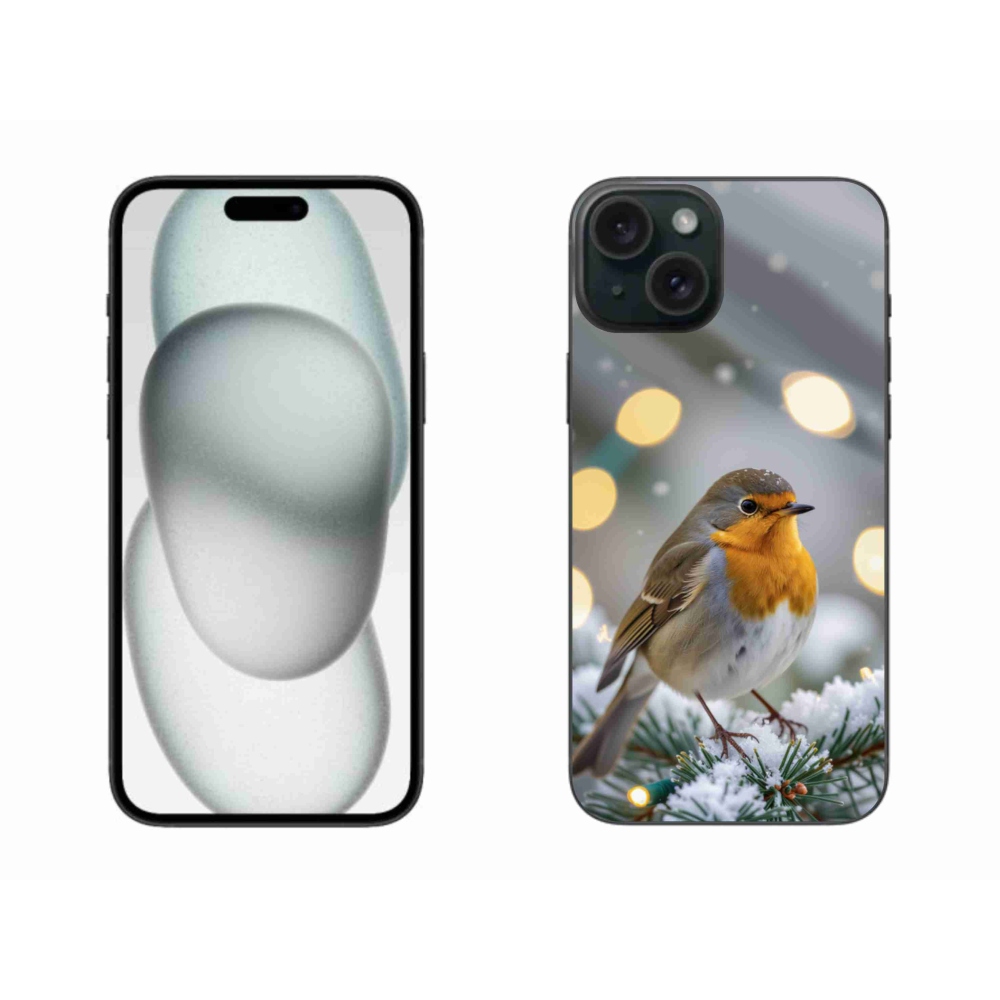 Gelový kryt mmCase na iPhone 15 Plus - červenka v zimě