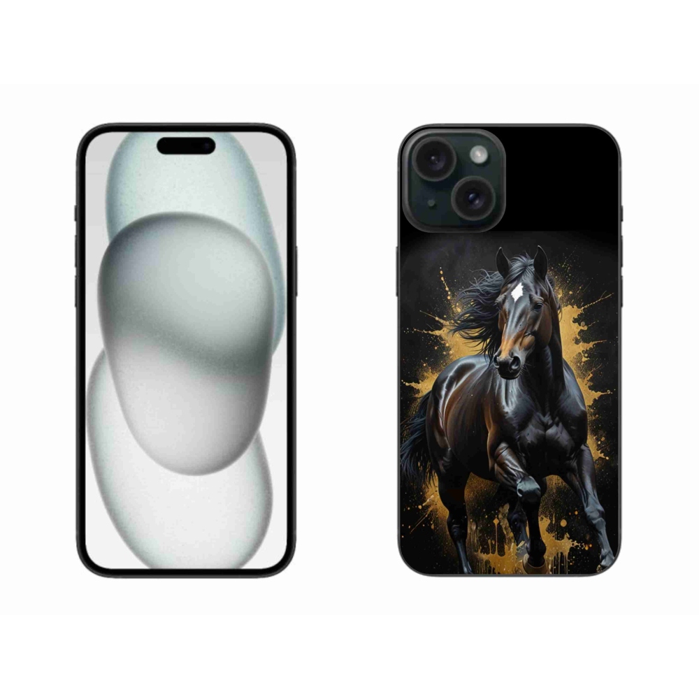Gelový kryt mmCase na iPhone 15 Plus - elegantní černý hřebec