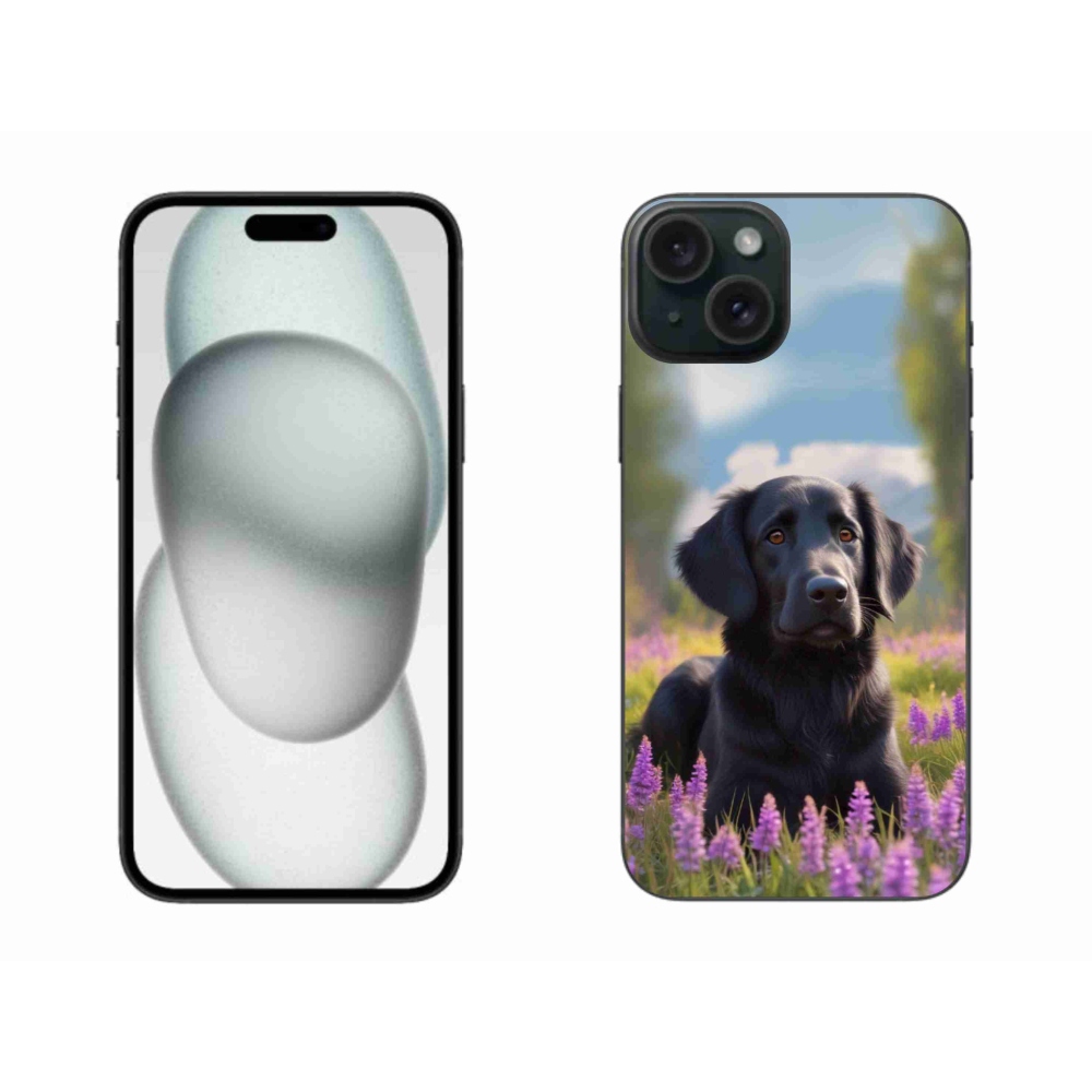 Gelový kryt mmCase na iPhone 15 Plus - elegantní černý retrívr