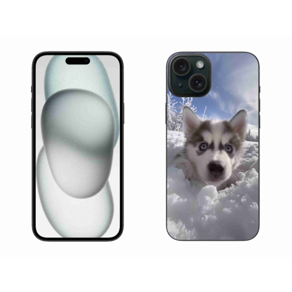 Gelový kryt mmCase na iPhone 15 Plus - husky ve sněhu