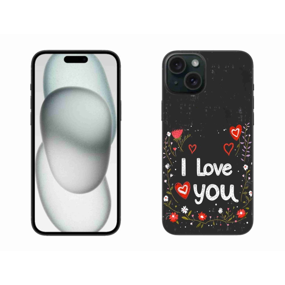 Gelový kryt mmCase na iPhone 15 Plus - I love you černé pozadí