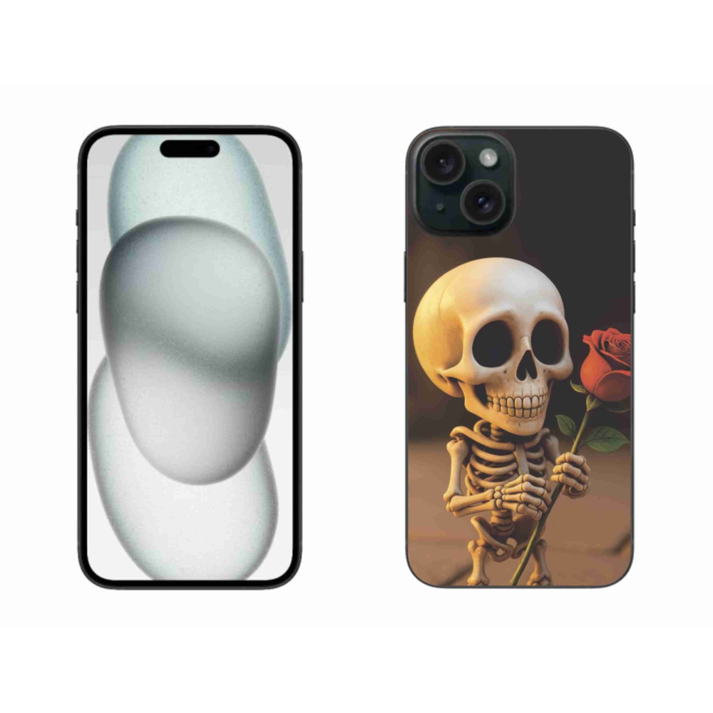 Gelový kryt mmCase na iPhone 15 Plus - kostlivec s růží