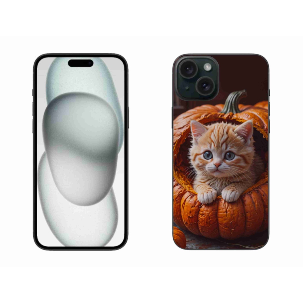 Gelový kryt mmCase na iPhone 15 Plus - kotě a dýně 2