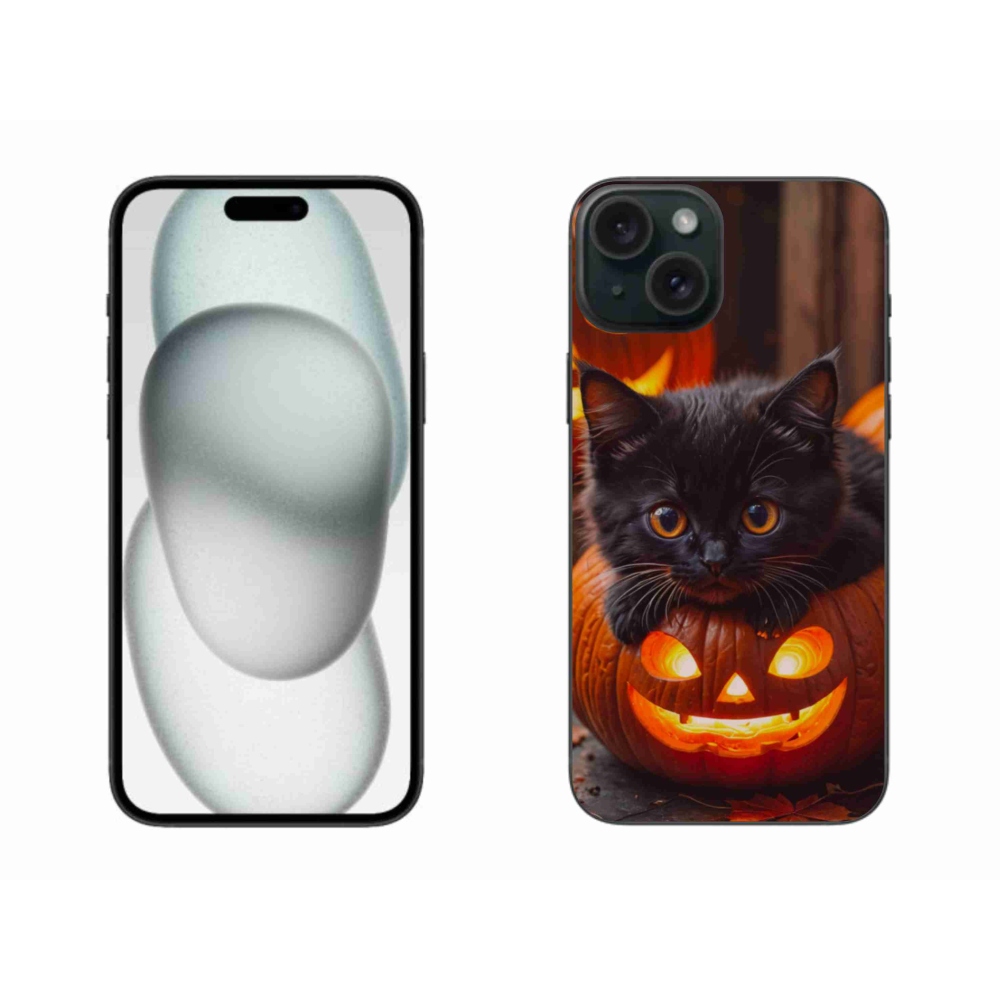 Gelový kryt mmCase na iPhone 15 Plus - kotě a dýně