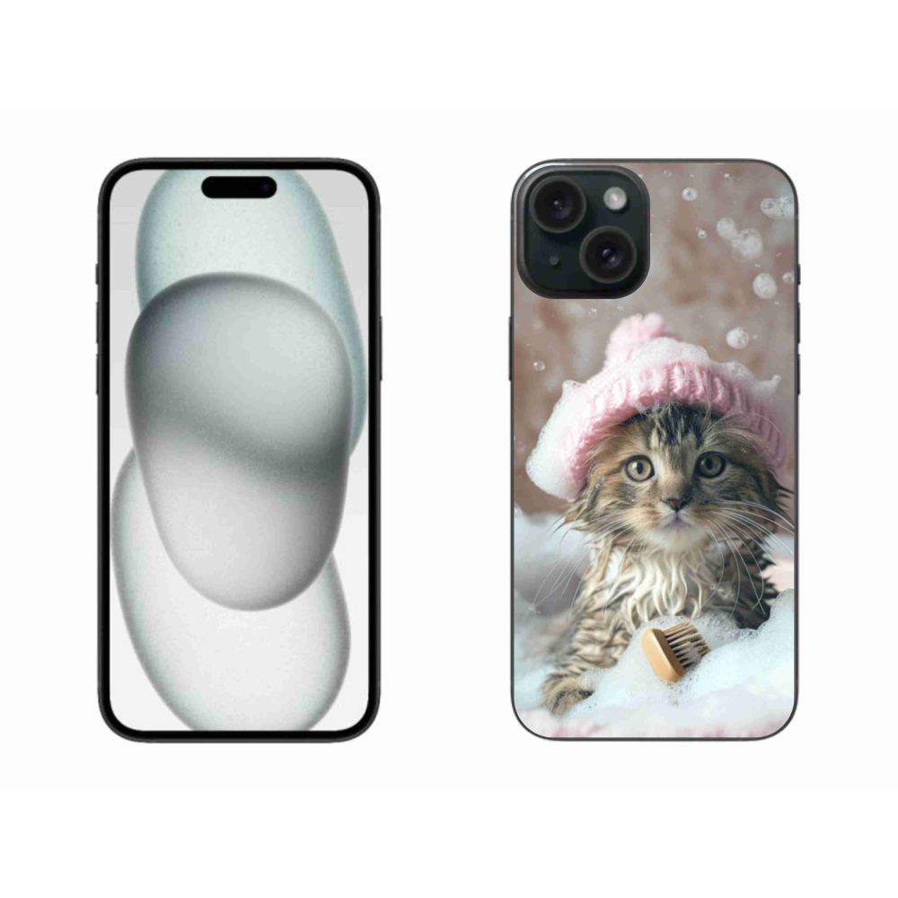 Gelový kryt mmCase na iPhone 15 Plus - kotě a koupel