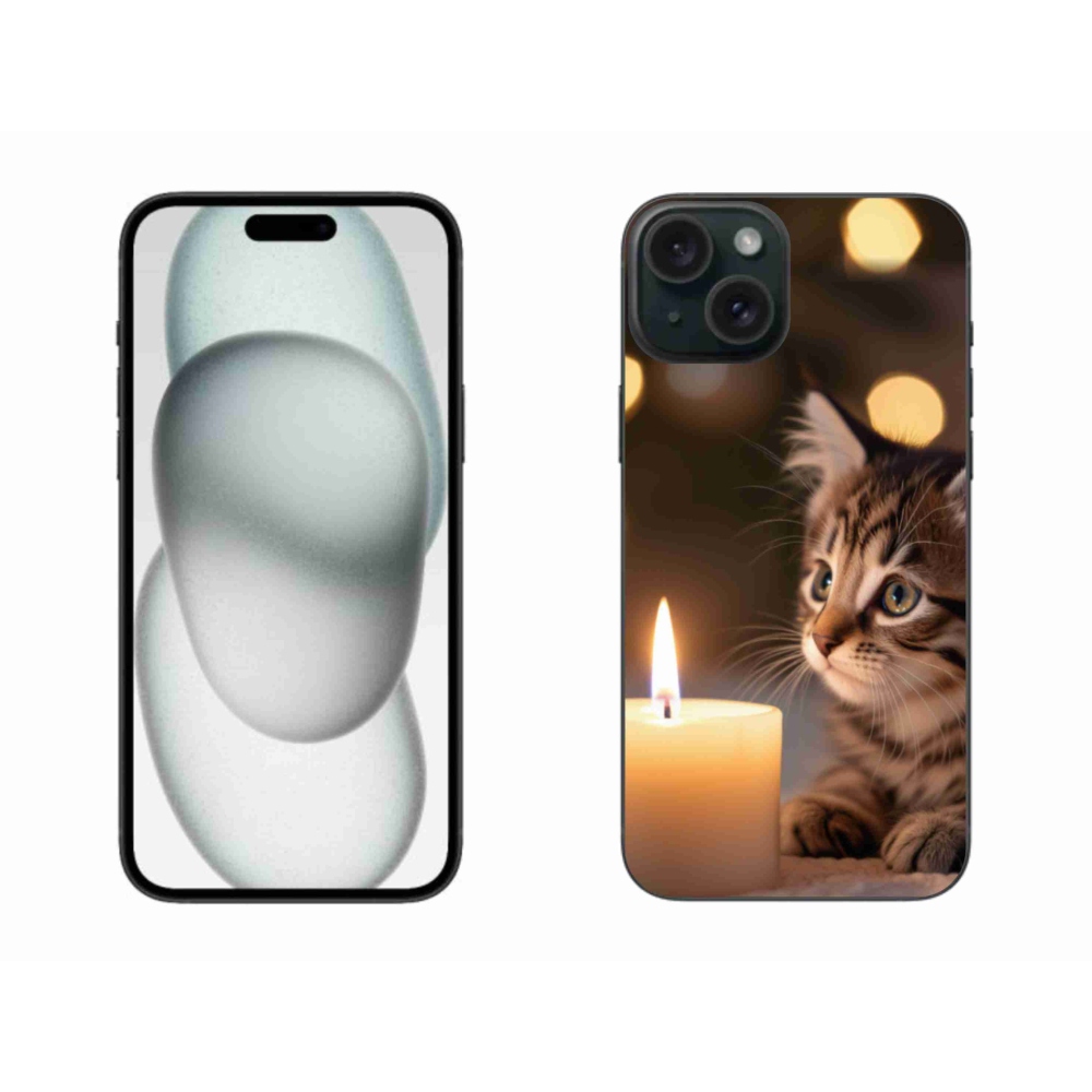 Gelový kryt mmCase na iPhone 15 Plus - kotě a svíčka