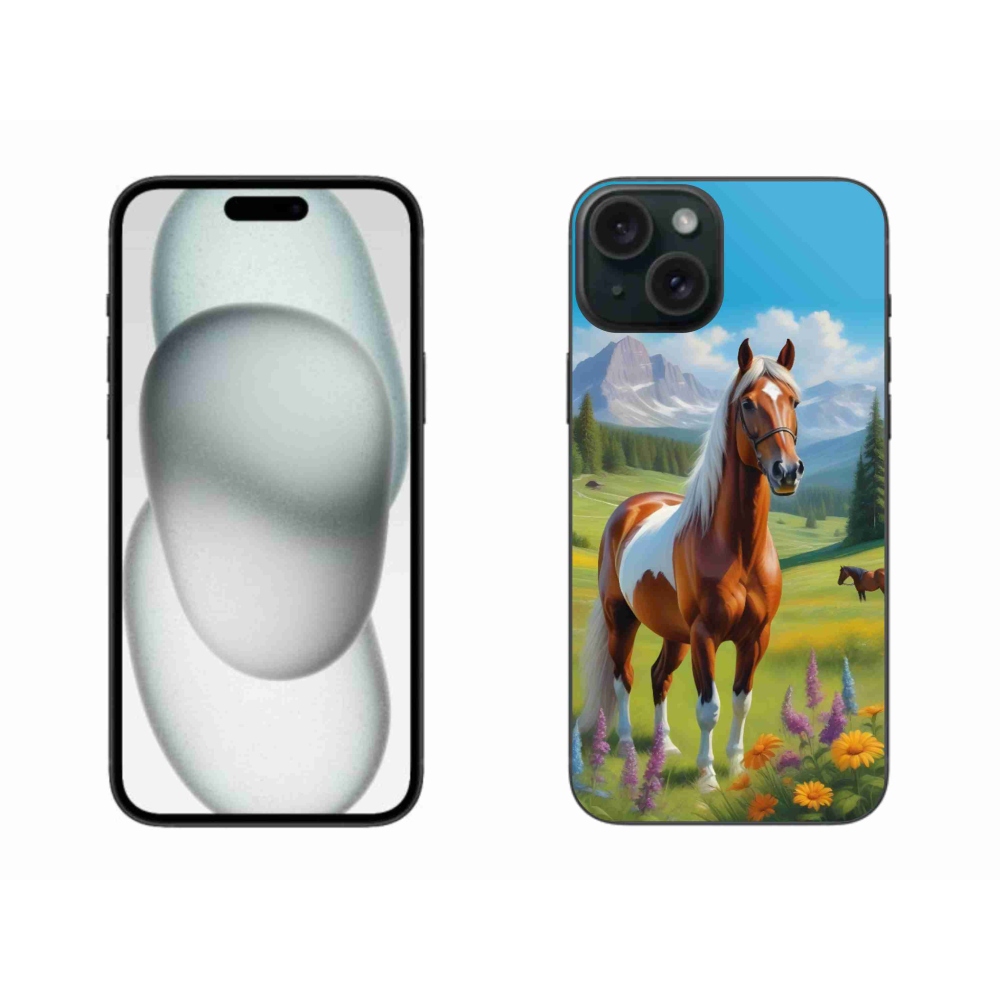 Gelový kryt mmCase na iPhone 15 Plus - kůň na louce