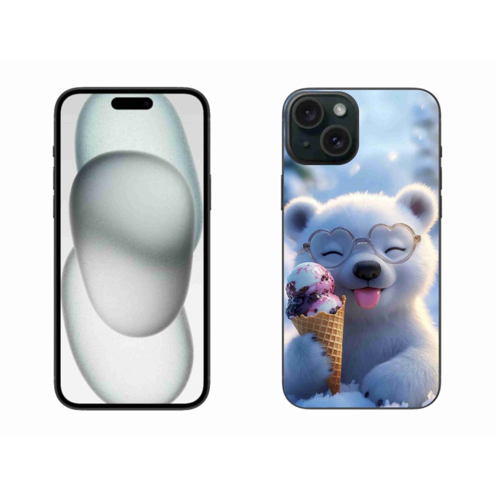 Gelový kryt mmCase na iPhone 15 Plus - medvídek se zmrzlinou