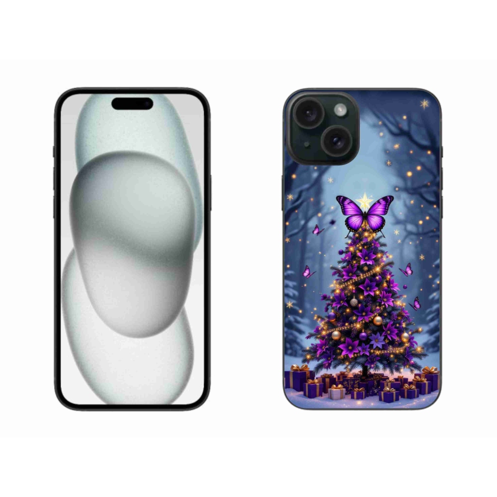 Gelový kryt mmCase na iPhone 15 Plus - motýlí vánoční stromek