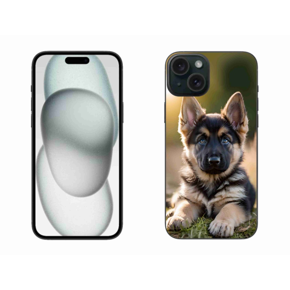 Gelový kryt mmCase na iPhone 15 Plus - německý ovčák v přírodě