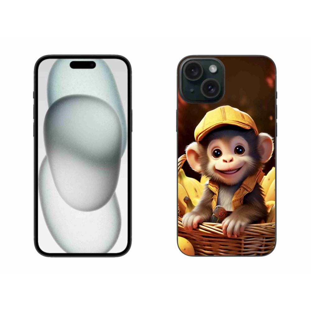 Gelový kryt mmCase na iPhone 15 Plus - opice v košíku