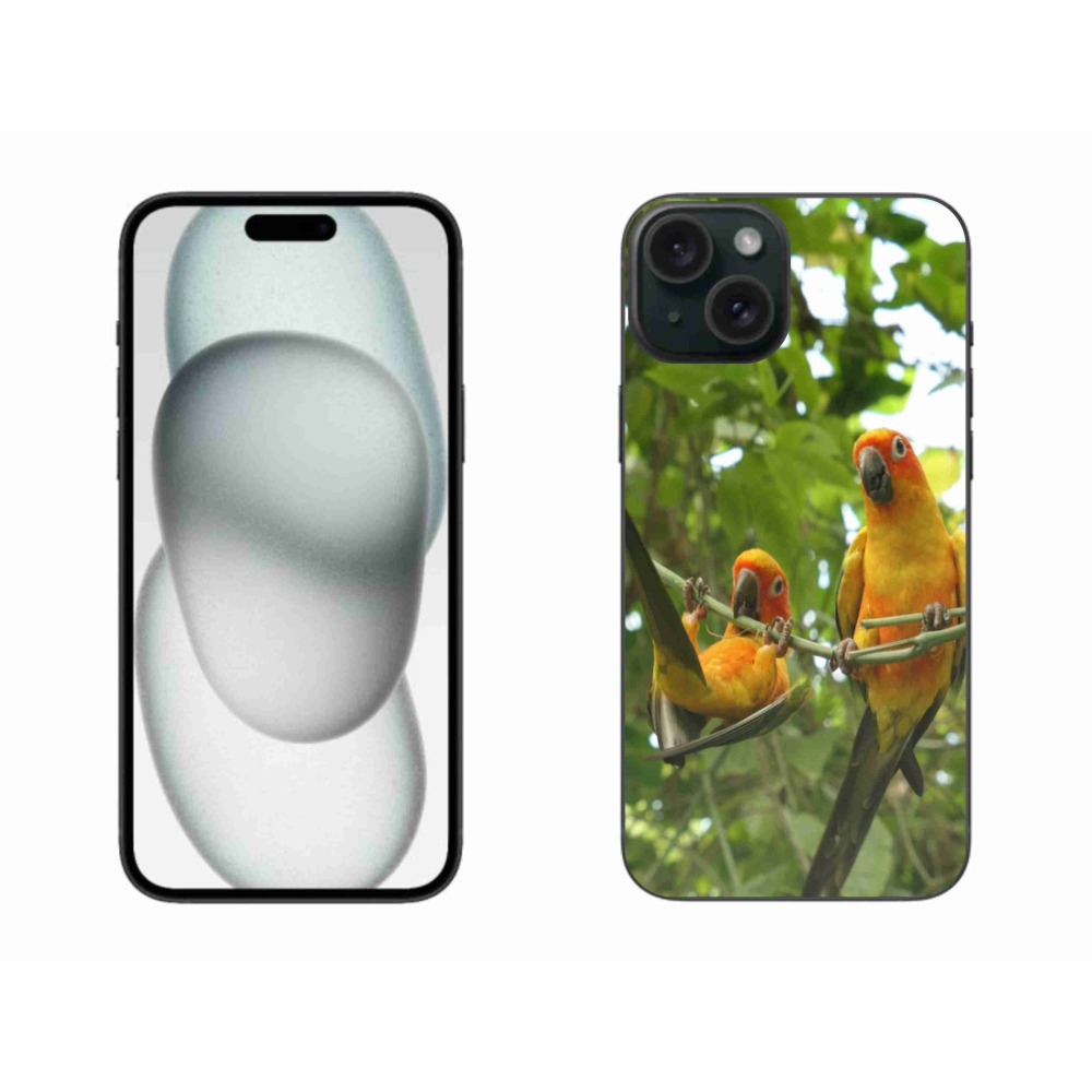 Gelový kryt mmCase na iPhone 15 Plus - papoušci aratingy