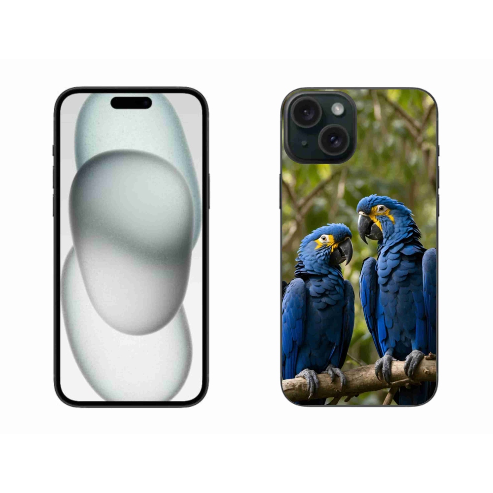 Gelový kryt mmCase na iPhone 15 Plus - papouščí duo