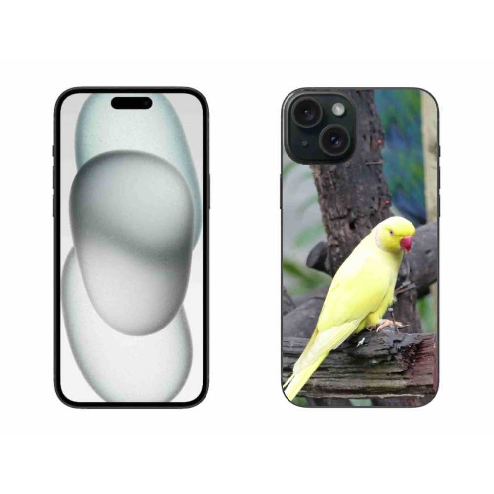 Gelový kryt mmCase na iPhone 15 Plus - papoušek alexandr žlutý