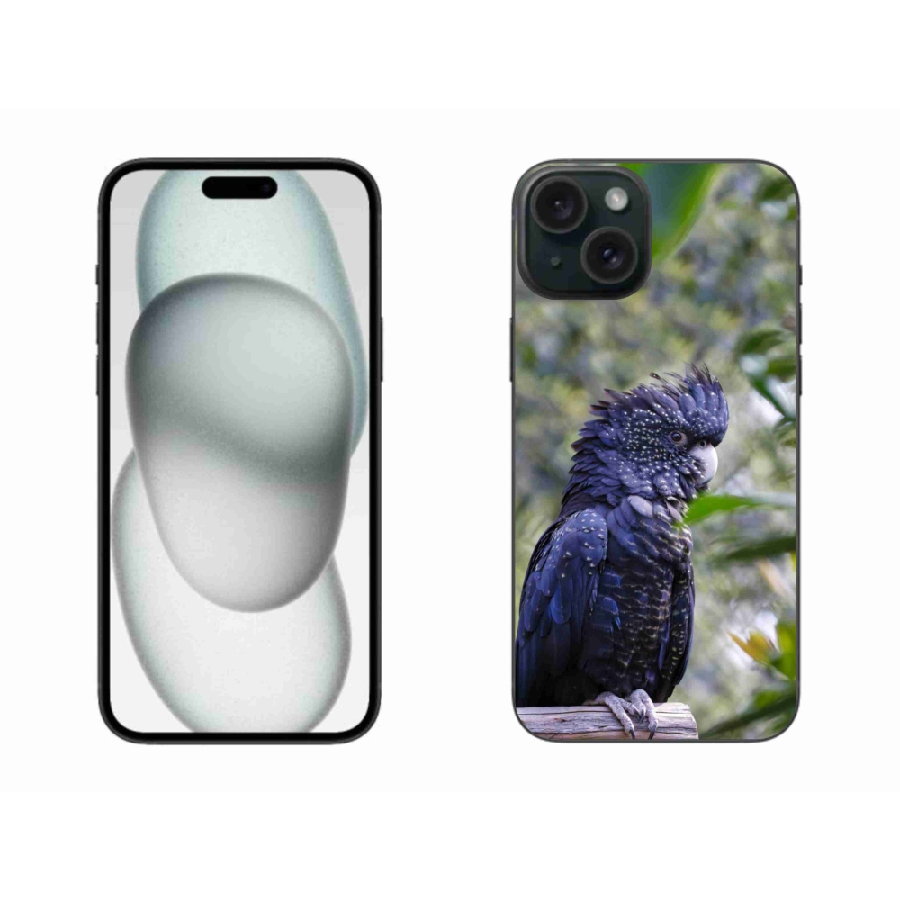 Gelový kryt mmCase na iPhone 15 Plus - papoušek kakadu černý