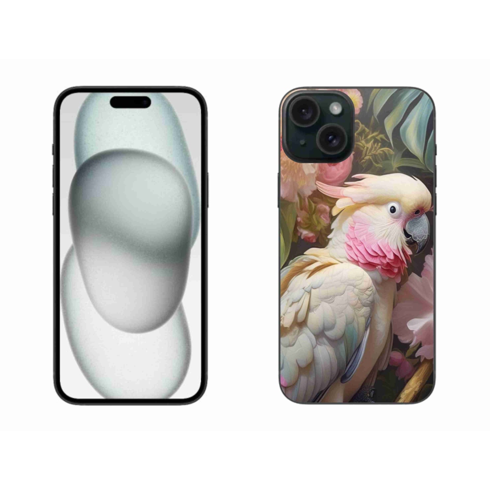 Gelový kryt mmCase na iPhone 15 Plus - papoušek kakadu růžový 2