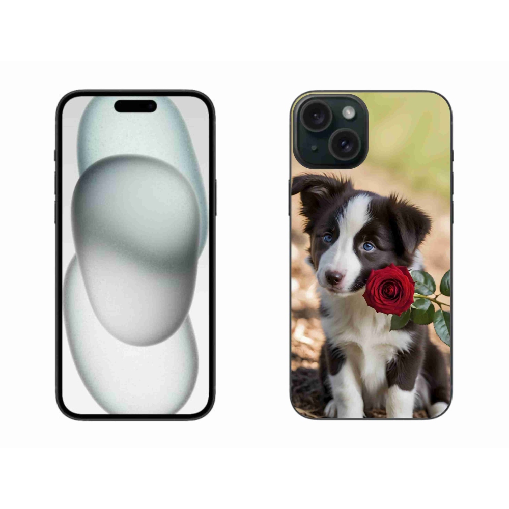 Gelový kryt mmCase na iPhone 15 Plus - roztomilá border kolie s růží