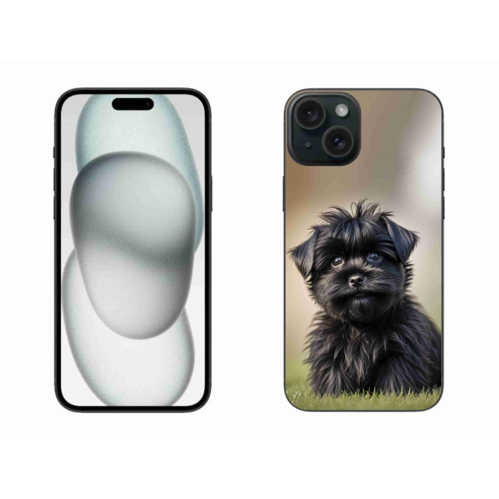 Gelový kryt mmCase na iPhone 15 Plus - roztomilý černý pejsek