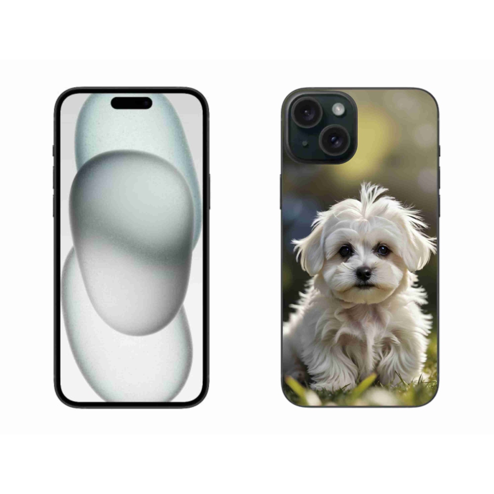 Gelový kryt mmCase na iPhone 15 Plus - roztomilý maltézský psík