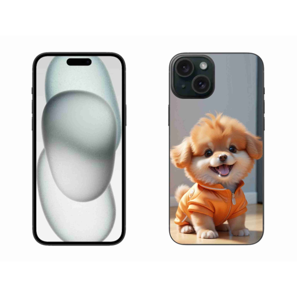 Gelový kryt mmCase na iPhone 15 Plus - roztomilý pomeranian v mikině