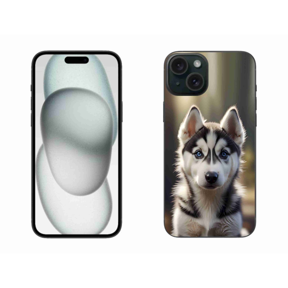 Gelový kryt mmCase na iPhone 15 Plus - roztomilý sibiřský husky