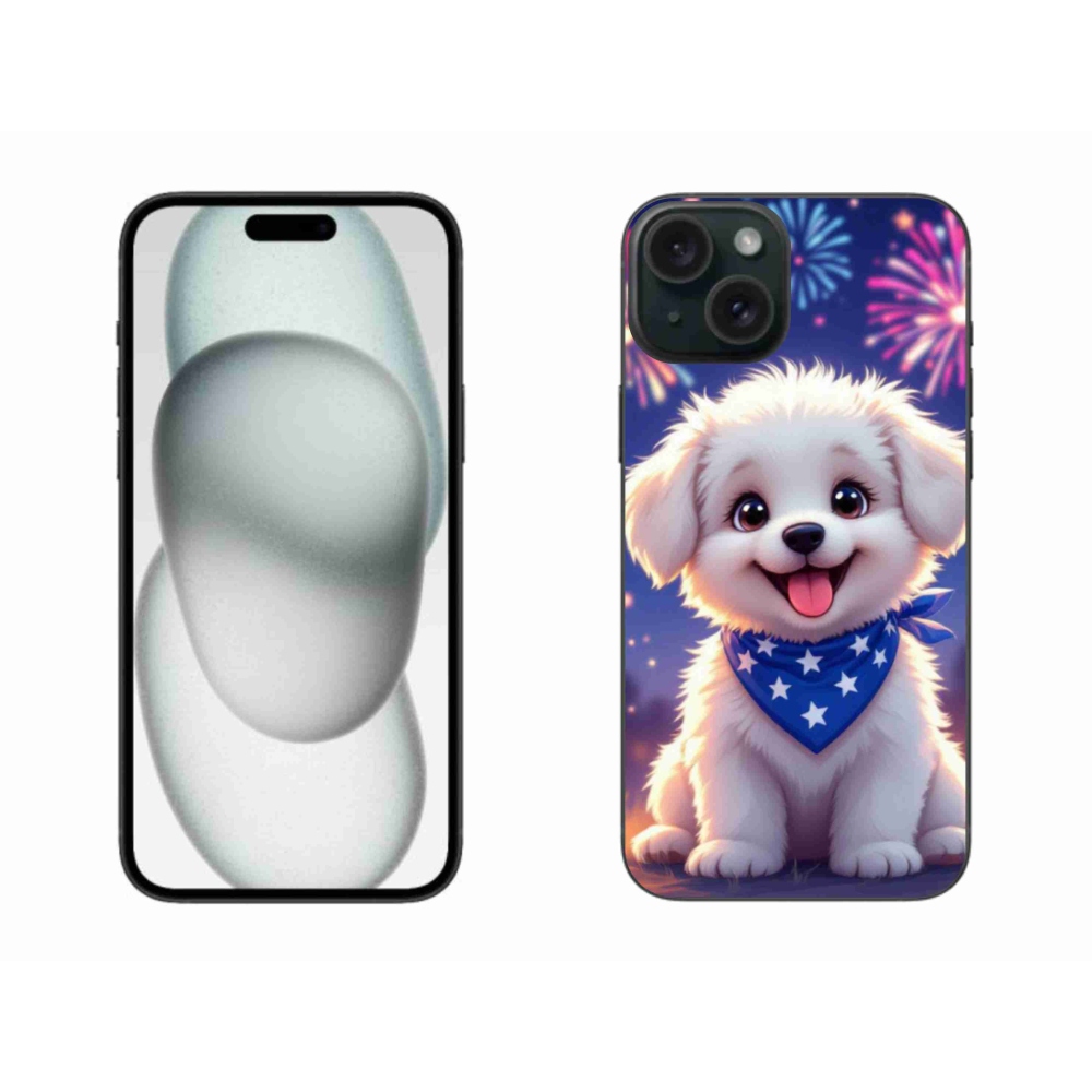Gelový kryt mmCase na iPhone 15 Plus - slavnostní štěně