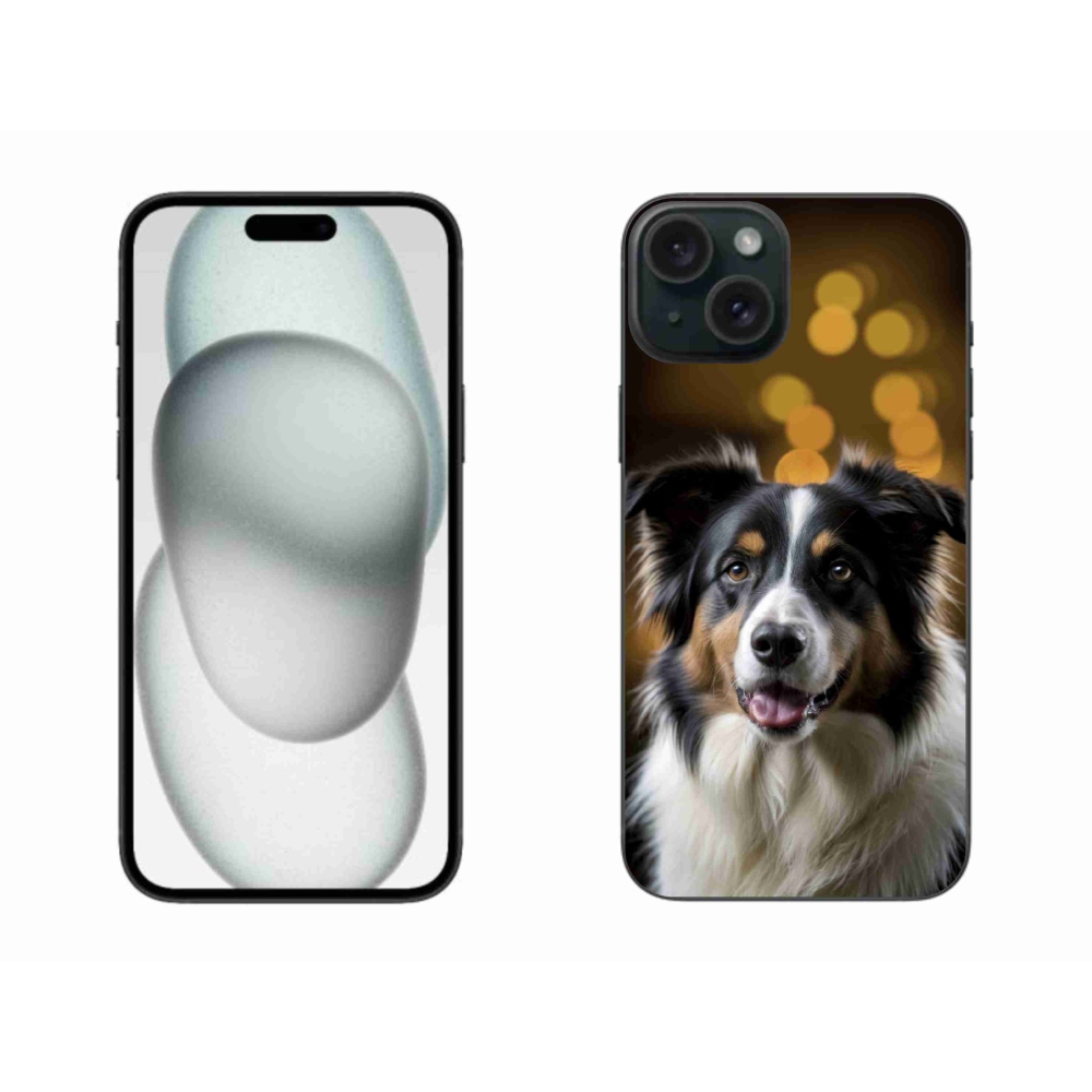 Gelový kryt mmCase na iPhone 15 Plus - usměvavý australský ovčák