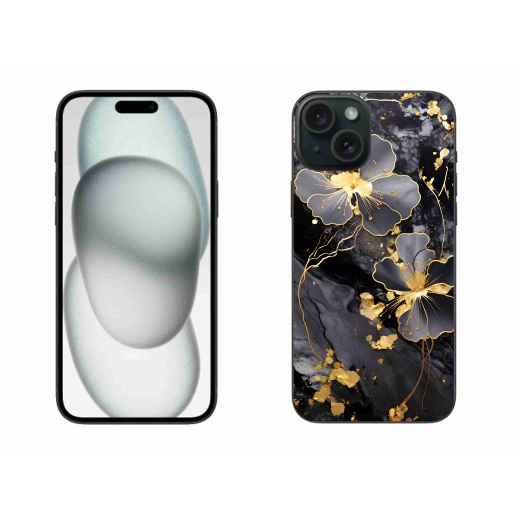 Gelový kryt mmCase na iPhone 15 Plus - zlaté květy