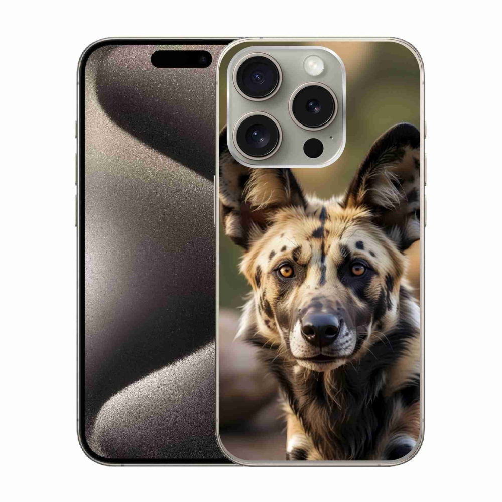 Gelový kryt mmCase na iPhone 15 Pro - africký divoký pes