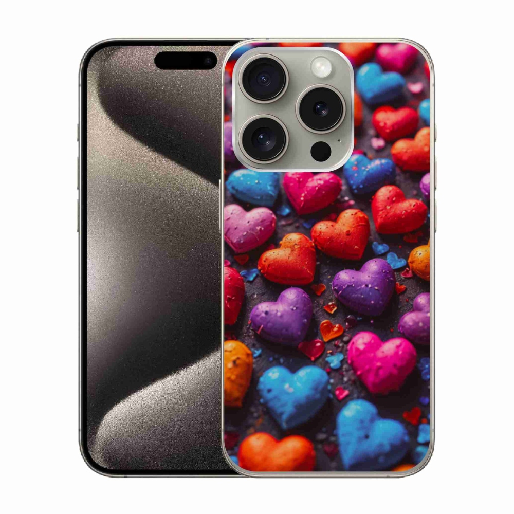Gelový kryt mmCase na iPhone 15 Pro - barevná srdce