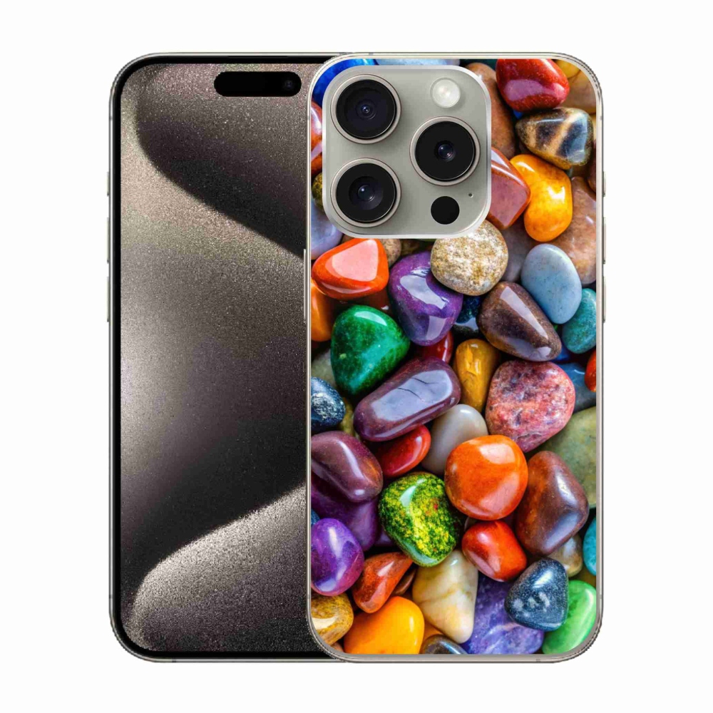 Gelový kryt mmCase na iPhone 15 Pro - barevné kamínky