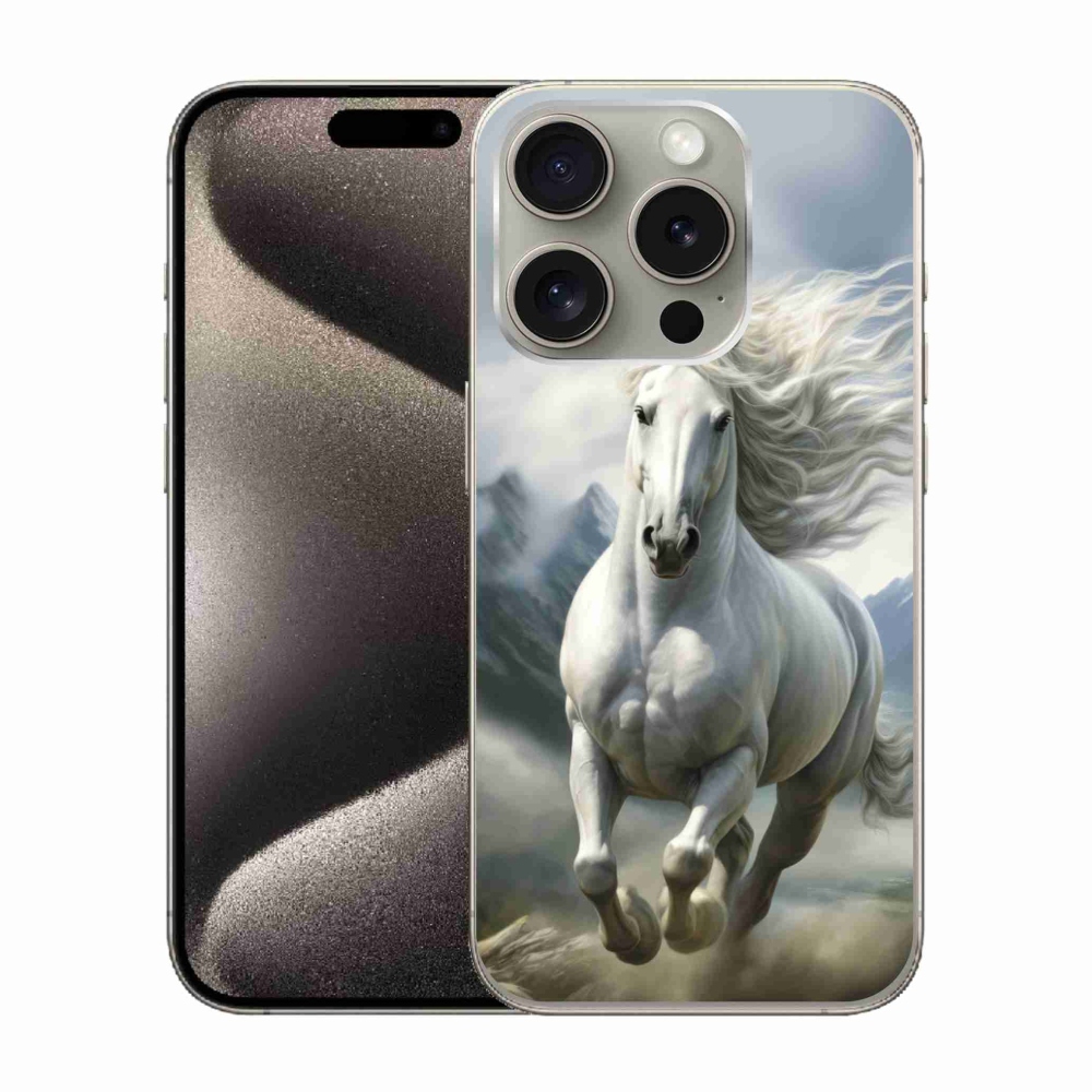Gelový kryt mmCase na iPhone 15 Pro - běžící bílý kůň 3