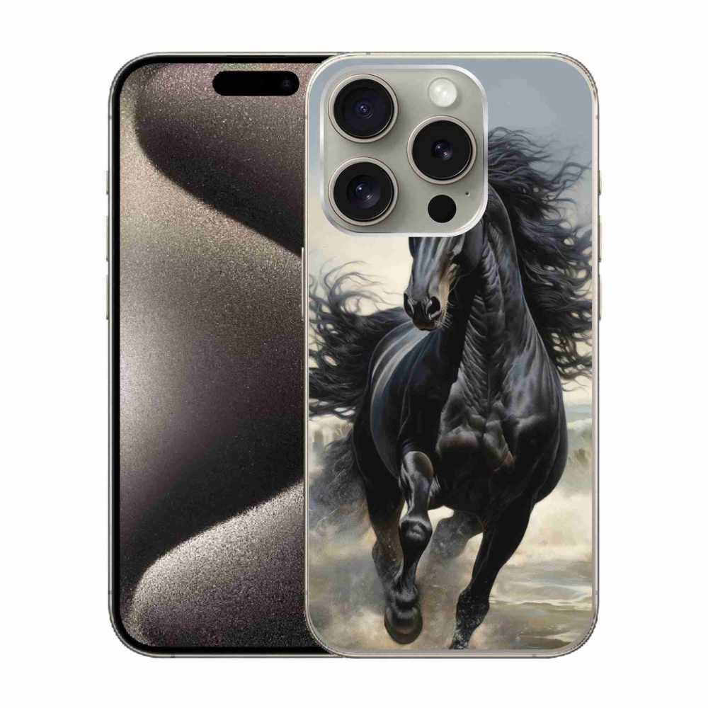 Gelový kryt mmCase na iPhone 15 Pro - běžící černý kůň