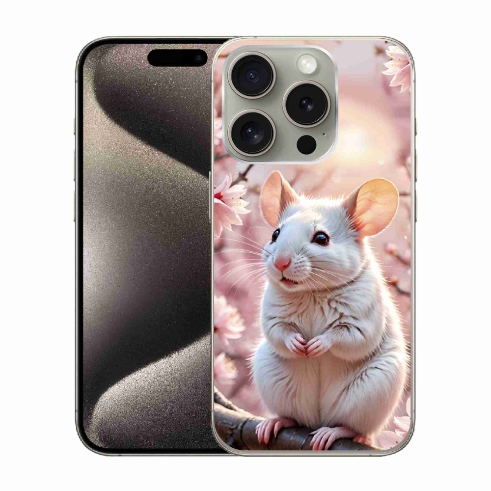 Gelový kryt mmCase na iPhone 15 Pro - bílá myš na větvi