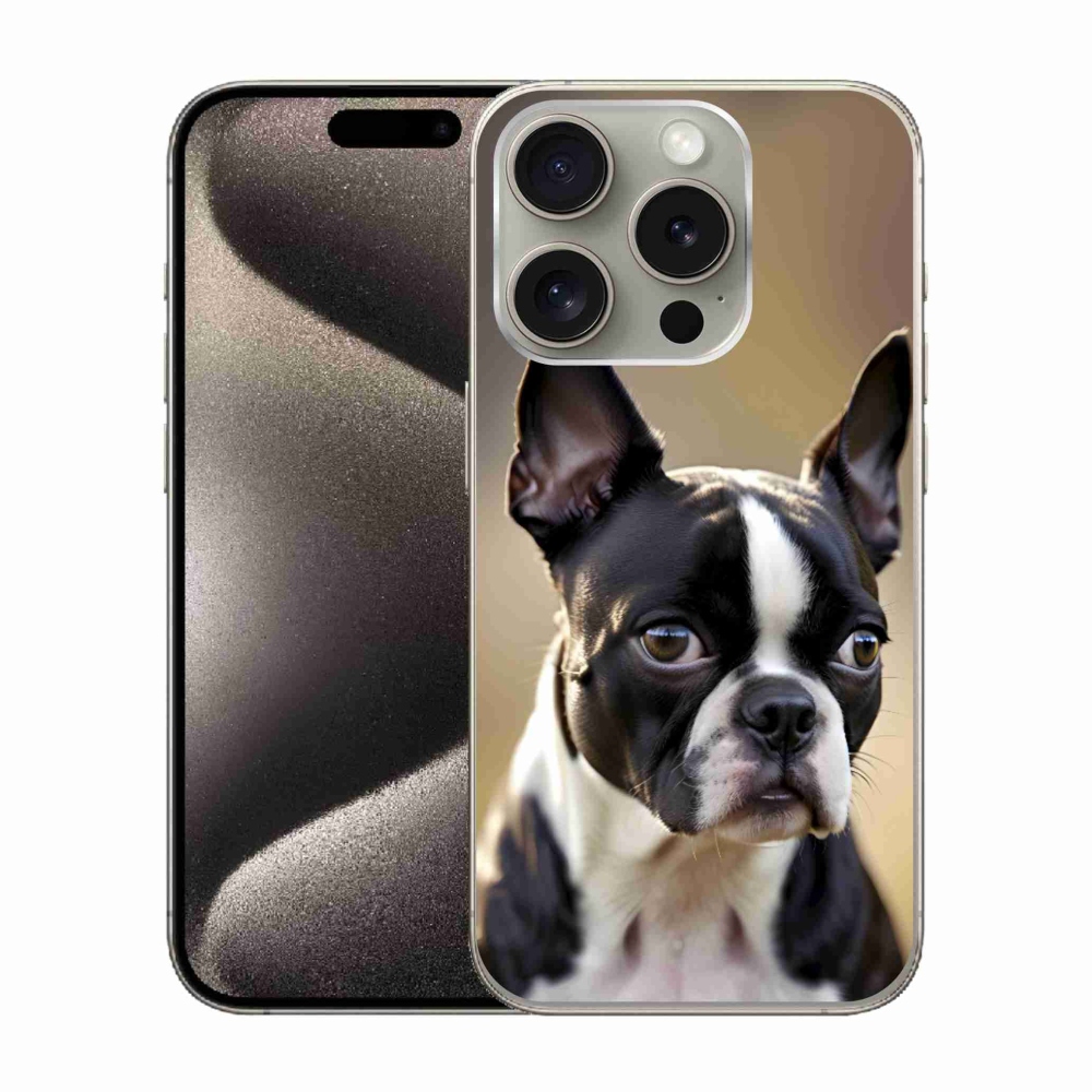 Gelový kryt mmCase na iPhone 15 Pro - bostonský teriér