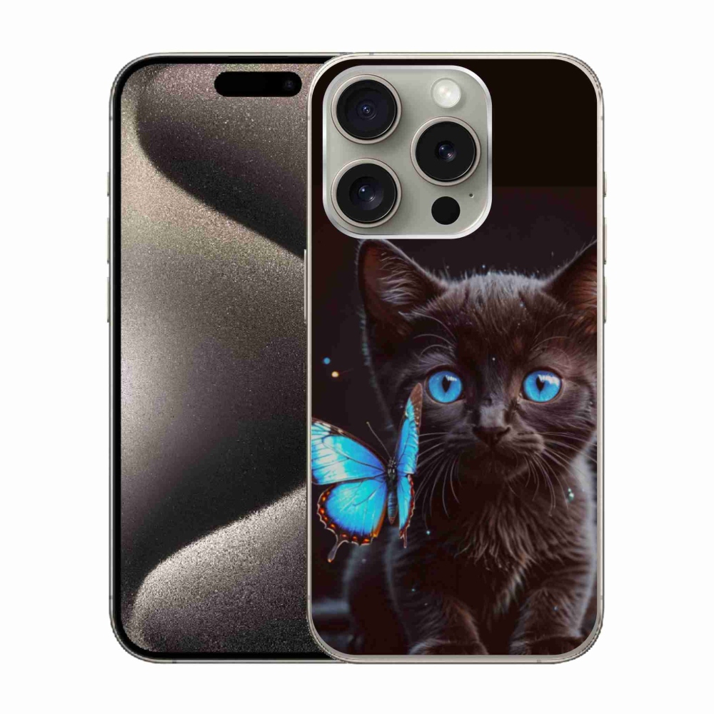 Gelový kryt mmCase na iPhone 15 Pro - černé kotě 3