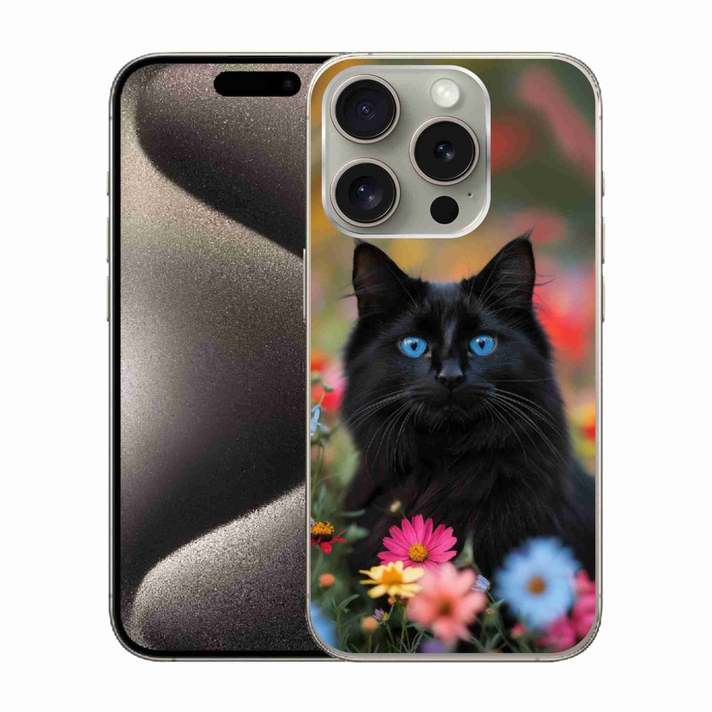 Gelový kryt mmCase na iPhone 15 Pro - černé kotě 4