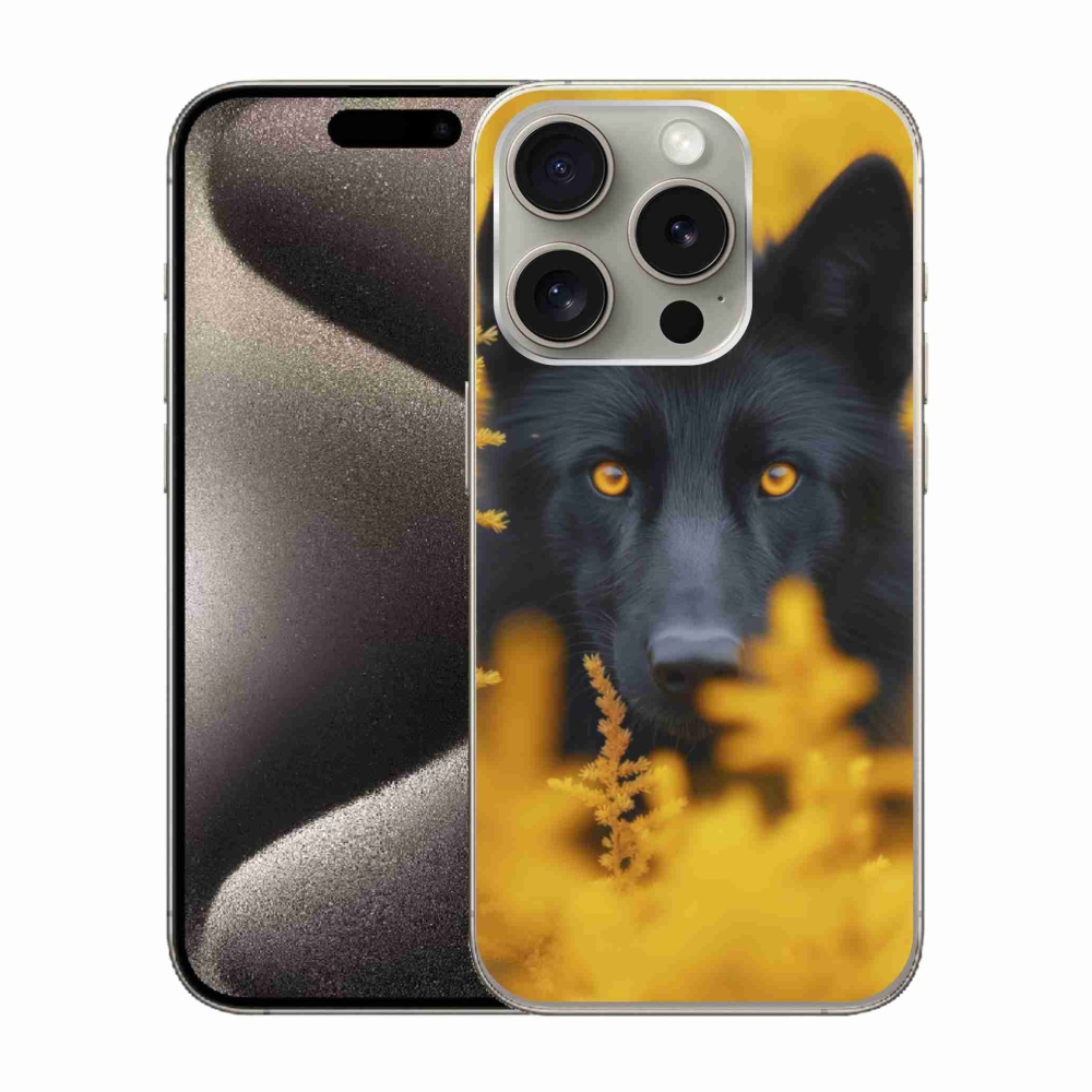 Gelový kryt mmCase na iPhone 15 Pro - černý vlk 2