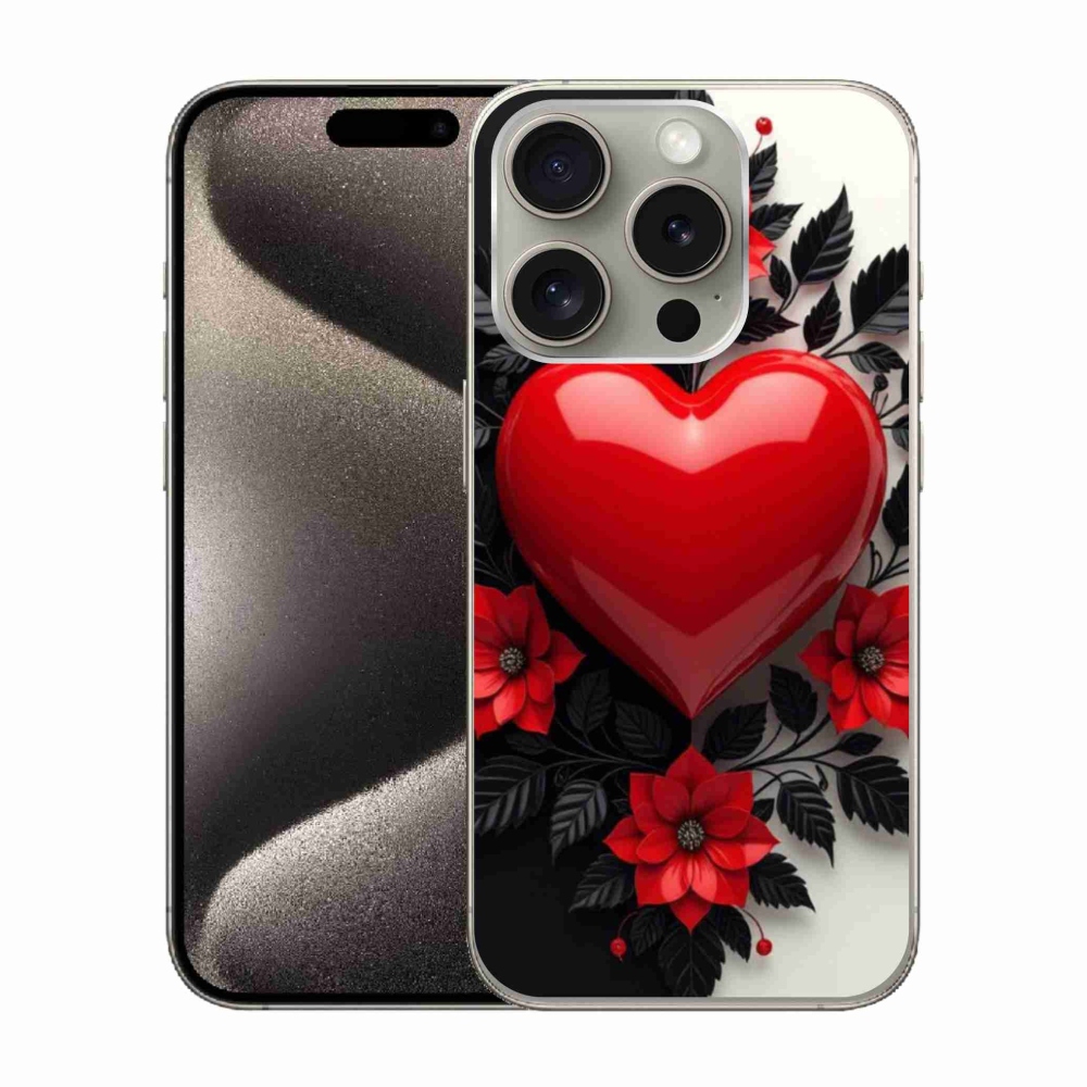 Gelový kryt mmCase na iPhone 15 Pro - červené srdce