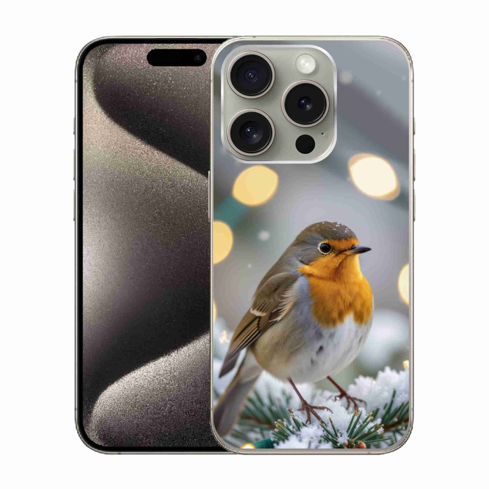 Gelový kryt mmCase na iPhone 15 Pro - červenka v zimě