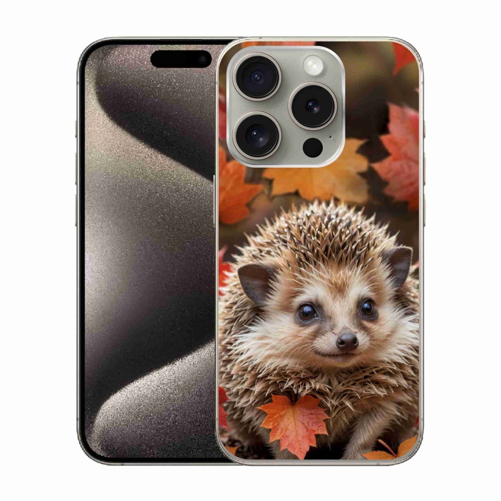 Gelový kryt mmCase na iPhone 15 Pro - ježek v listí