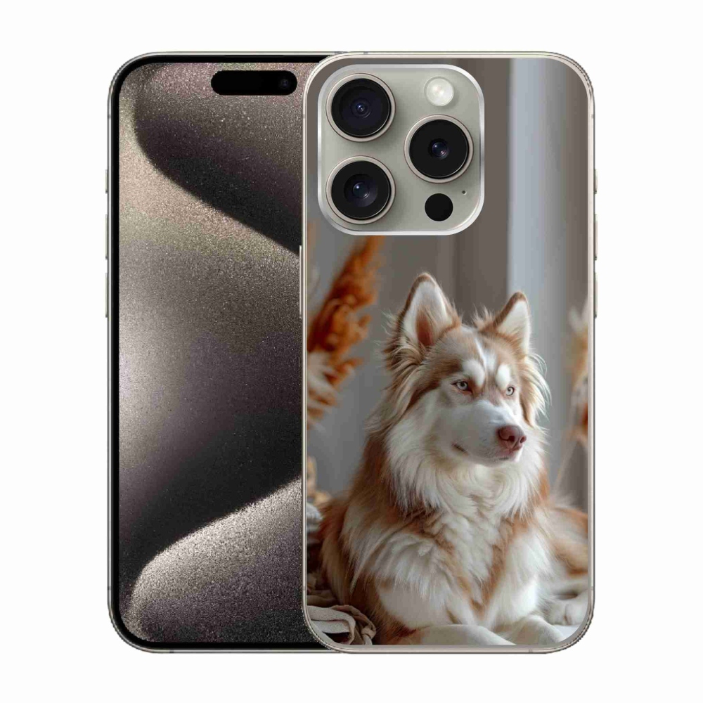 Gelový kryt mmCase na iPhone 15 Pro - klidný sibiřský husky