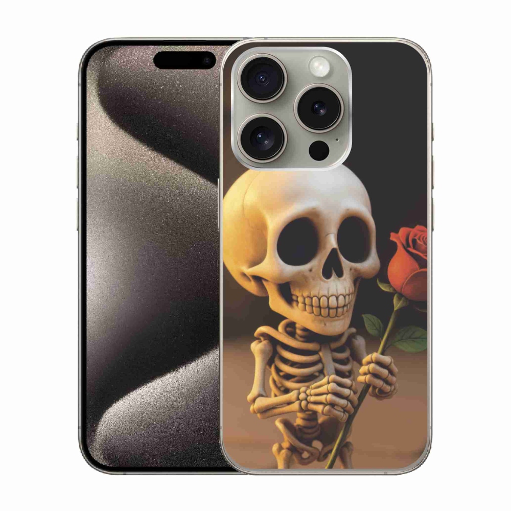 Gelový kryt mmCase na iPhone 15 Pro - kostlivec s růží