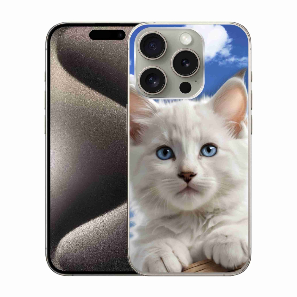 Gelový kryt mmCase na iPhone 15 Pro - kotě a oblaka