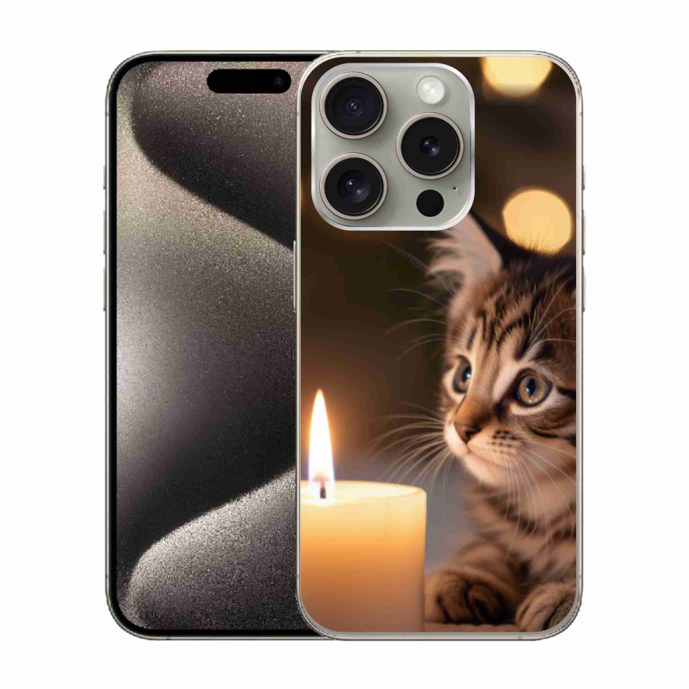 Gelový kryt mmCase na iPhone 15 Pro - kotě a svíčka