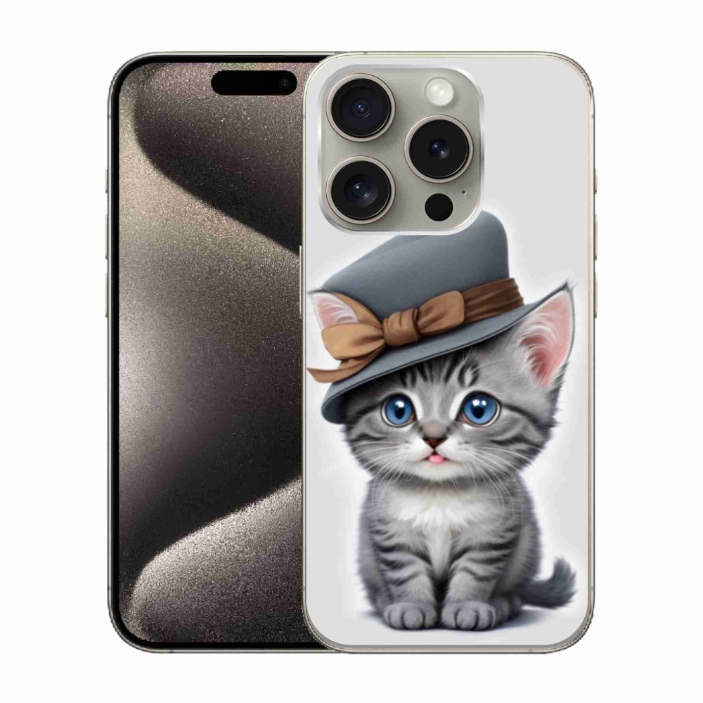 Gelový kryt mmCase na iPhone 15 Pro - kotě s kloboukem
