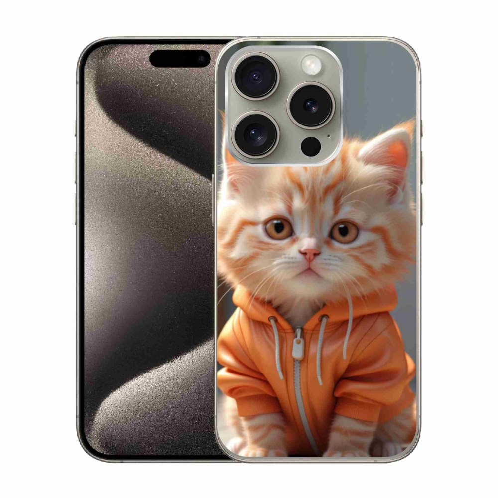 Gelový kryt mmCase na iPhone 15 Pro - kotě v mikině