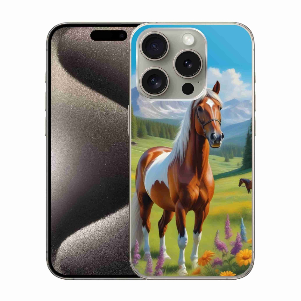 Gelový kryt mmCase na iPhone 15 Pro - kůň na louce